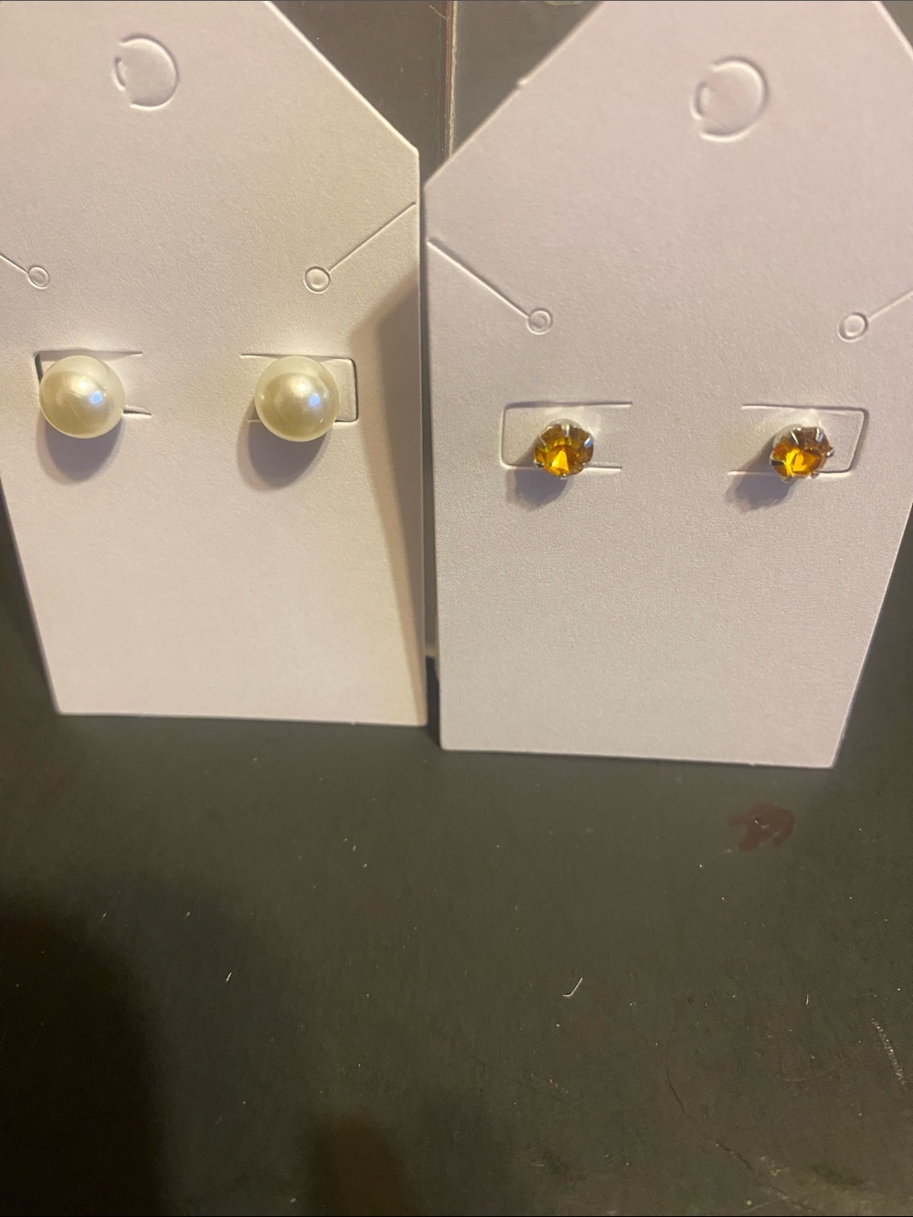 Fashion Jewelry Pearl and Amber Stud Earring Set - White & Amber